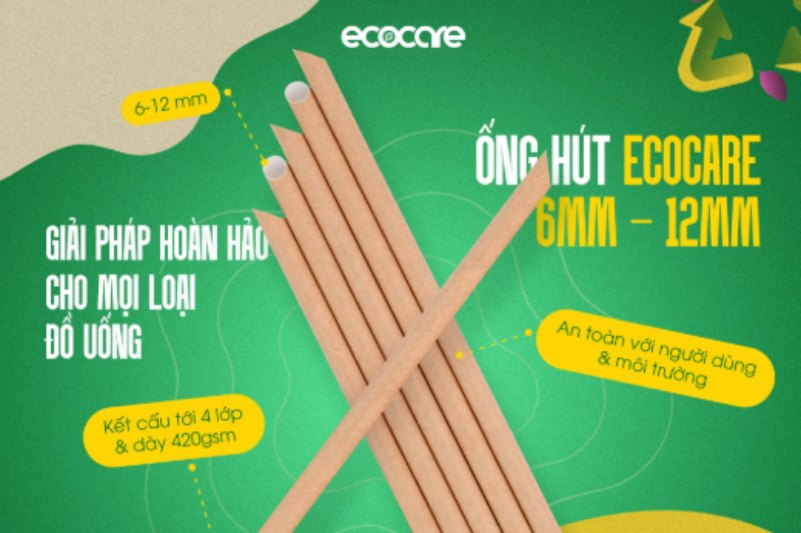 Ecocare Việt Nam - đơn vị cung cấp ống hút giấy số lượng lớn với đầy đủ kích thước (6-12 mm).